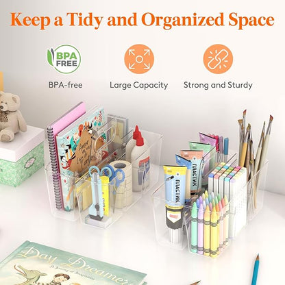 Lifewit 3 Pcs Plastic Caddy Organizer with Handle, Portable Art Supply Storage for Craft Supplies, Cosmetics, Holds Pencil, Crayon, Brushes, Hair Product, Dorm Shower Caddy, Clear, 25 x 15x 17cm