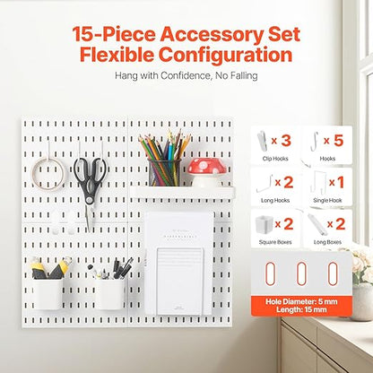 VEVOR Pegboard Combination Kit, 11" x 11" Plastic Pegboard, 4 Panels, Peg Board Wall Organizer Kit with Accessories, for Garage Tool Storage Kitchen Living Room Craft Room Office Bathroom Home, White