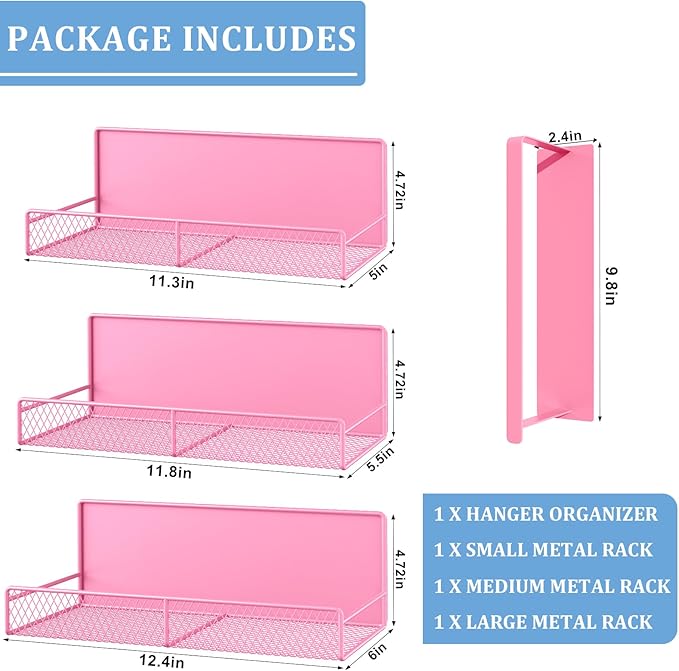 Magnetic Shelf for Washing Machine 4-Pack: Widen Magnetic Laundry Organizer (5"-6") with Hanger Organizer, Strong Magnet, Rust Proof, Heavy Duty Magnetic Spice Rack for Refrigerator (Pink)