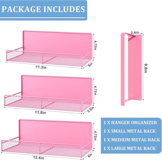 Magnetic Shelf for Washing Machine 4-Pack: Widen Magnetic Laundry Organizer (5"-6") with Hanger Organizer, Strong Magnet, Rust Proof, Heavy Duty Magnetic Spice Rack for Refrigerator (Pink)