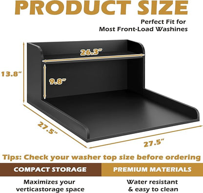 Royxen Washer Dryer Countertop with Shelf,2-Tier Laundry Countertop for Single Washer and Dryer,Soild Wood Core Washer Dryer Topper for Laundry Room Organization (Black) ﻿