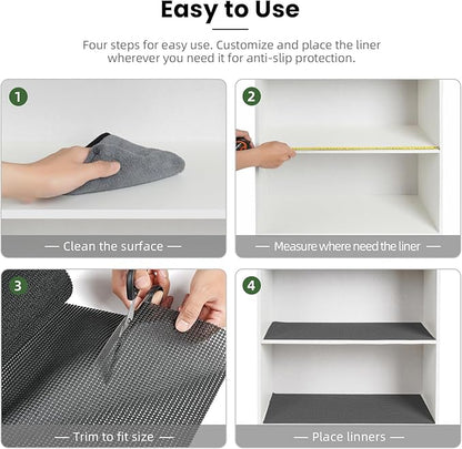 BAGAIL Drawer and Shelf Liner, 17.5 in X 10 Ft Non-Adhesive Shelf Liners for Kitchen Cabinets, Thick Strong Grip Liners for Desk, Shelves, Bathroom Drawers, Cabinet Protection - Charcoal