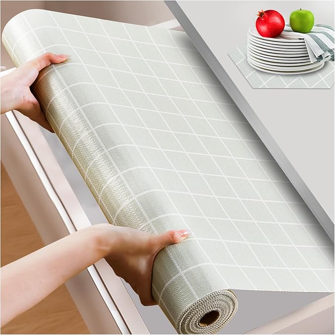 Beautysaid Shelf and Drawer Liner for Kitchen Cabinet, Non Adhesive Non Slip Shelf Paper Waterproof Washable Thickened for Dresser Pantry Shelve Bathroom Protector Liner(Light Green,23.6 in x 30 FT)