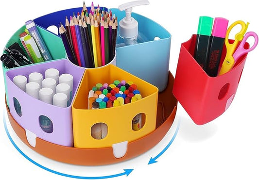 GAMENOTE Rotating Art Supplies Organizer - Lazy Susan Office School Supply for Kids Desk Organization and Storage Homeschool Craft Caddy Classroom Organization (Large)