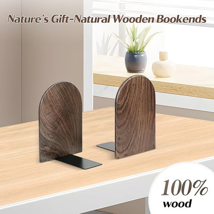 2 Wooden “L” Triangle Bookshelf Bookends, Extra Heavy Duty Wooden Bookends for Heavy Books, Creative Decorative, Non-Slip, Handmade Walnut (Black Walnut, Large)