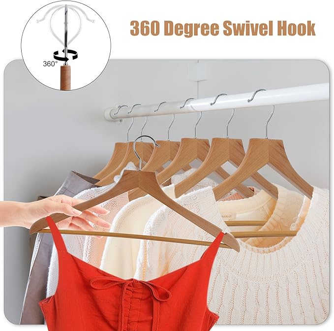 20-Pack Schima superba Hangers, Wooden Hanger, Heavy-Duty Wooden Hanger with Precisely Cut Grooves, Hangers for Shirts, Suits, Dresses