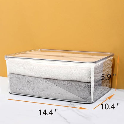 4 Large Lidded Plastic container, Clear Stackable Storage Boxes for Cabinets, Organization and Storage for Shelves Office Bathroom