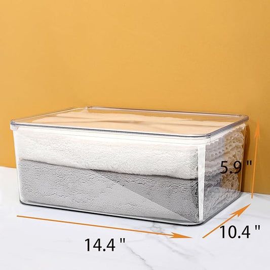 4 Large Lidded Plastic container, Clear Stackable Storage Boxes for Cabinets, Organization and Storage for Shelves Office Bathroom