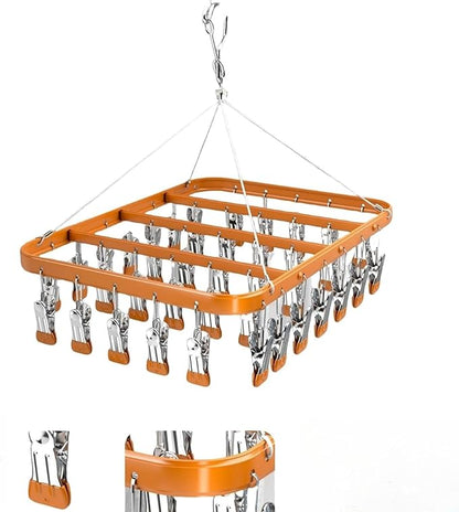 Clothes Drying Racks Clip Hangers Metal with 36 Clips Windproof Hook Underwear Hanger Foldable Laundry Clip for Socks Bras (Gold)