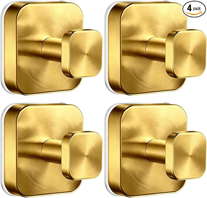 AbluFirst Suction Cup Hooks for Shower,No-Drill Removable Duty Shower Suction Cup Wreath Hooks for Bathroom Wall, Glass, Windows,Mirrors Kitchen to Hang Towels,Robes,Coat, Loofah-Gold(4 Pack)