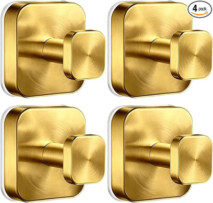 AbluFirst Suction Cup Hooks for Shower,No-Drill Removable Duty Shower Suction Cup Wreath Hooks for Bathroom Wall, Glass, Windows,Mirrors Kitchen to Hang Towels,Robes,Coat, Loofah-Gold(4 Pack)