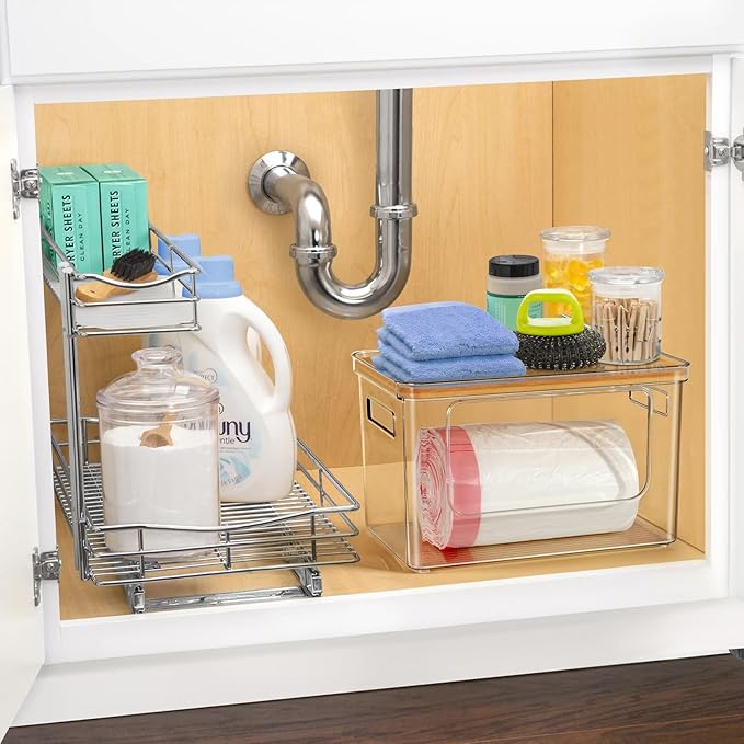 Hudgan 2 Pack Large Trash Bag Dispenser, 2 in 1 Garbage Bag and Dishwasher Pods Organizer Under Sink