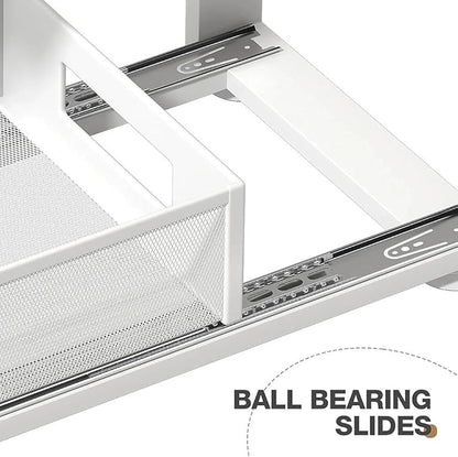 2 Pack 21.3IN-Depth Under Sink Organizer With Next-Gen Ball-Bearing Slides,2-Tier Pull Out Cabinet Storage,Height Adjustable Drawer Shelf for Bathroom,Kitchen,Laundry,Cabinet,Pantry-White