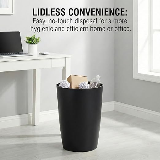 Mini Waste Basket - Pack of 2 Durable Small Plastic Garbage Trash Can Bin - Lidless Open-Top, Slim Profile for Compact Spaces - Suitable for Home, Bathroom, Office, Bedroom & More, Black