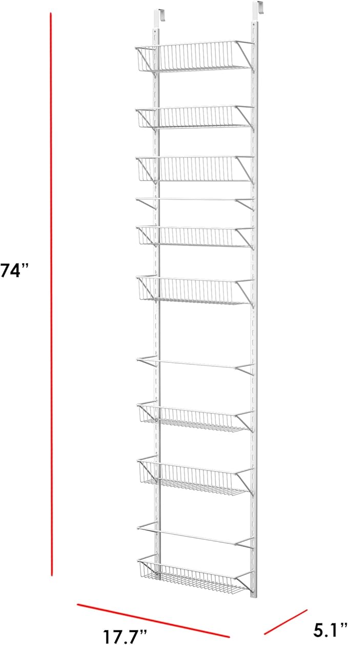 Over the Door Pantry Organizer - 9-Tier Organizer for Bathroom, Closet, or Kitchen Storage - Pantry Organizers and Storage by Home-Complete (White)