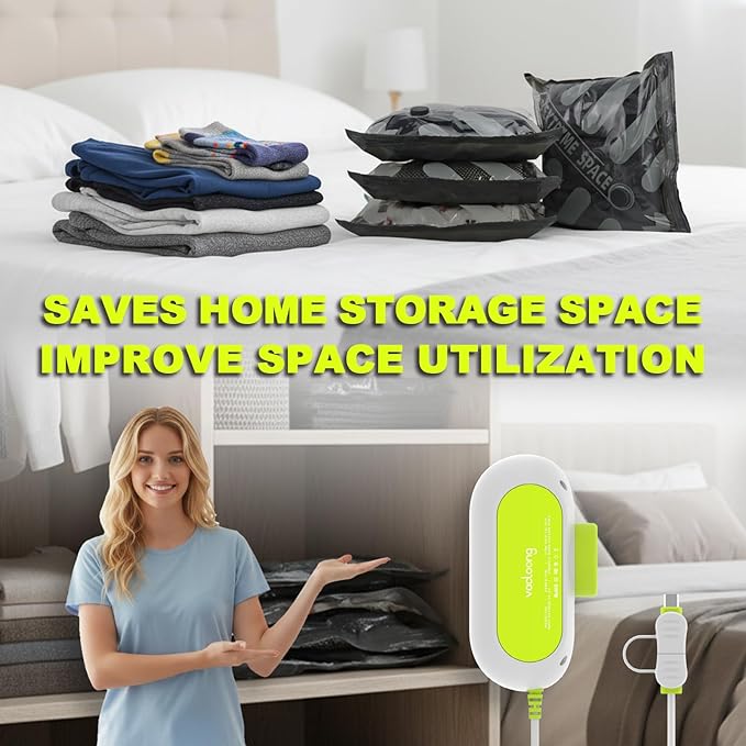 Vacloong Vacuum Storage Bags for Travel with Portable Electric Pump, 16 Packs Vacuum Seal Bags for Clothing with High Pressure Pump, Compression Packing Space Saver, Portable Travel Bags for Luggage