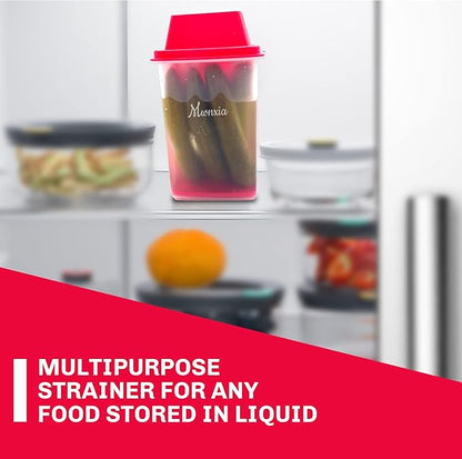 Mwnxia Pickle Container with Strainer | BPA Free Chilero Container Jalapenos Jalapeños | Pickle Jar with Lifter | Complete with Tong (Red) for Pickles, Cornichon, and Food Storage, Pickles Keeper