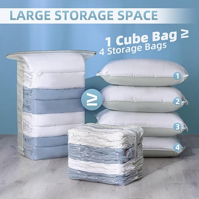 TAILINK 6 Pack Vacuum Storage Bags, Cube Combo (3 Jumbo+3 Medium), Vacuum Seal Bags for Clothing, Bedding, Blanket, Space Saving Closet Organization