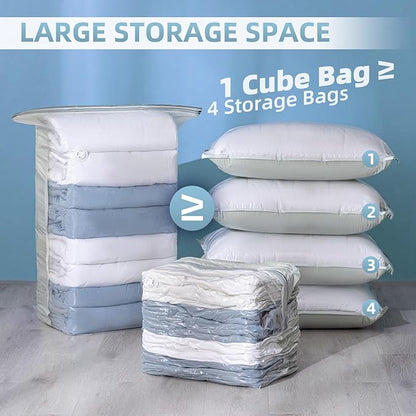 TAILINK 6 Pack Vacuum Storage Bags, Cube Combo (3 Jumbo+3 Medium), Vacuum Seal Bags for Clothing, Bedding, Blanket, Space Saving Closet Organization
