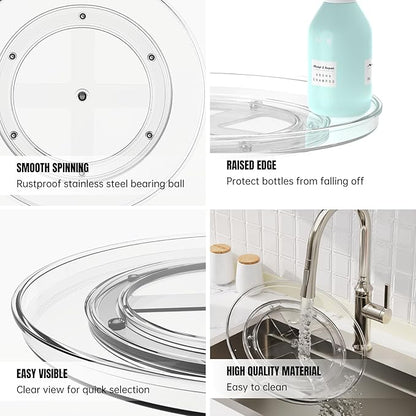 10.6 Inch Lazy Susan Organizer 2 Pack, Clear Turntable Organizer for Cabinet, Plastic Rotating Spice Rack Pantry Organization and Storage for Kitchen, Bathroom, Countertop, Table, Fridge