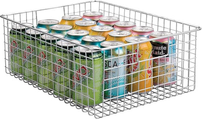 mDesign Metal Wire Food Storage Basket Organizer with Handles for Organizing Kitchen Cabinets, Pantry Shelf, Bathroom, Laundry Room, Closets, Garage - Concerto Collection - 2 Pack - Chrome