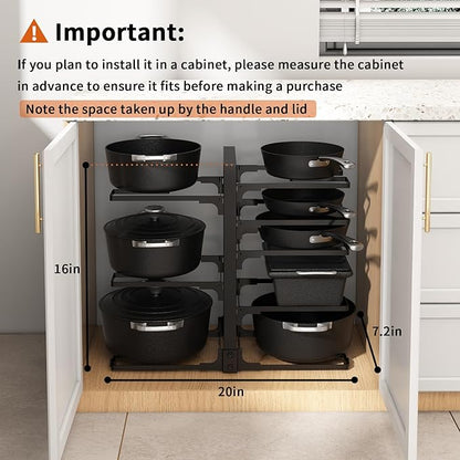 Fovkdcvw Adjustable Pots and Pans Organizer Under Cabinet, 8-Tier Pot and Pan Organizers Inside Cabinet, Kitchen Cabinet Organizers and Storage, Black