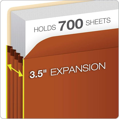 Pendaflex Expanding File Pockets, File Organizers for School, Home or Office, Letter Size, Redrope, 3.5" Expansion, Reinforced with DuPont™ Tyvek® Material, Redrope, 25 per Box (1524E-OX)