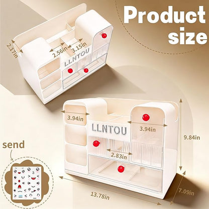 LLNTOU Makeup Organizer for Vanity with Brush Holder, Large Cosmetic & Skincare Organizer Countertop with Muti-Drawers, Cosmetic Display Case for Lipsticks, Nail Polishes, Perfumes, Eyeshadow (cream)