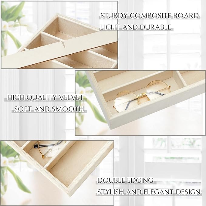 Amylove 2 Pcs Sunglass Organizer Trays Glasses Stackable Jewelry Trays Sunglass Organizer Display Box(8 Grids,Beige)