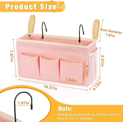Lilithye Bedside Caddy Bedside Organizer Bedside Storage Caddy with Fixed Straps and Water Bottle Holder for Home College Dorm Bunk Bed Hospital Bed Crib Bed Rails (2pcs Pink)
