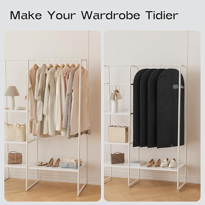 3 Pack Heavy Duty Garment Bags for Travel Suit Bags, Dress Bags, Garment Bags for Hanging Clothes with Pockets Men's Suit Holder for Shirts, Coats, Dresses (Black, 3Pack 40")