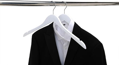 Quality Semi Curved Wooden Suit Hangers, 10-Pack Smooth Finish Solid Wood Coat Hanger with Swivel Hook, Jacket, Pant, Dress Clothes Hangers (White, 10)