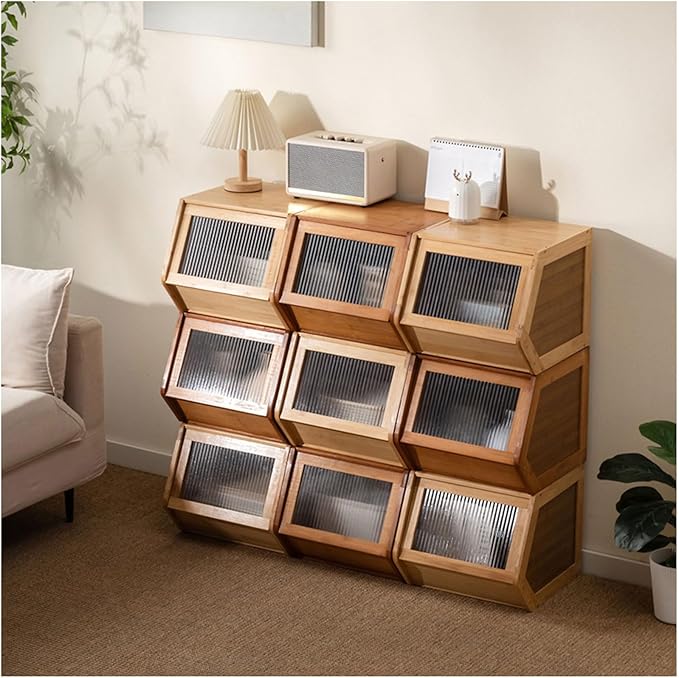 Storage Bins with Bamboo Lid – Stackable, Multi-Purpose Organizers for Pantry, Closet, Kitchen, and Home – Elegant Wicker-Style Design,Black,33.9 * 11.8In/86 * 30cm