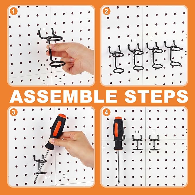 Ripeng 12 Pcs Screwdriver Organizer Tool Holders Multi-tool Holder Double-ring Tool Holders Pegboard Accessories Household Tools Organizer Racks Storage System Hand Tools for Kitchen, Garage (Black)