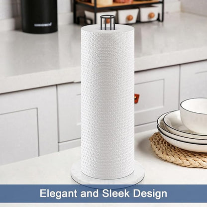 NearMoon Paper Towel Holder Countertop, Sturdy Metal Paper Towel Stand Dispenser with Marble Base, Standard or Jumbo-Sized for Kitchen Counter, Farmhouse, Living Room, Matte Black