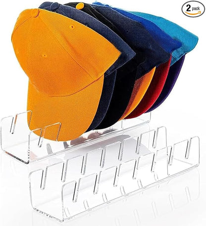 2024 New Hat Stand for Baseball Caps Display and Organizer , No Install Acrylic Hat Holder for 14 Baseball Caps for Bedroom, Closet, Dresser (2PCS)
