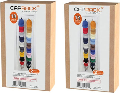 Perfect Curve Hat Organizer CapRack 2-Pack | Over-The-Door Hat Rack and Organizer | Baseball Cap Rack | Hat Rack for Door | Cap Organizer | 4 Straps | Holds 36 to 72 Adjustable Caps |Black