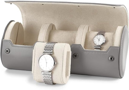 Oirlv Luxury Leather Watch Organizer Case Watch Box for Mens Jewelry Gift Box for Birthday Fathers Day Anniversary(3 slots, Grey)