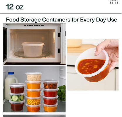 ProTakeOut 12oz [50 set] Heavy Duty Plastic Deli Container | BPA-Free Food Storage with Airtight Leak‑Proof Lids | Microwave, Freezer & Dishwasher Safe – Stackable, Bulk Reusable Soup & Meal Prep Tub