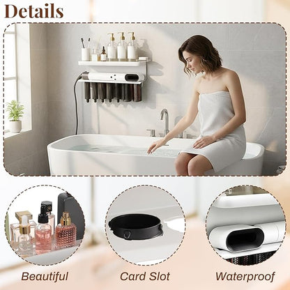 Wall Mount Holder for Hair Dryer Styler, White Storage Rack Organizer for Hair Curling Iron & Attachments – Space-Saving Bathroom Bracket Stand, No-Drill Installation