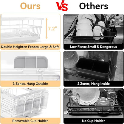 TOOLF Large Dish Drying Rack for Kitchen Counter,Kitchen Dish Racks with Drainboard,Sink Dish Strainer Rack,Countertop Dish Drainer Rack with Cup & Utensil Holders,White