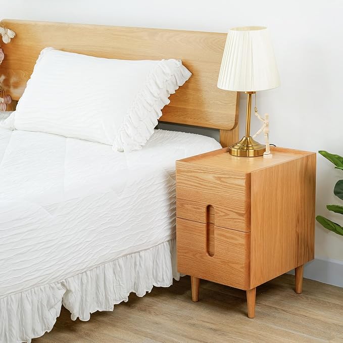 Cttasty Narrow Nightstand, Mid Century Modern Nightstand, Solid Wood Bedside Table, Side Table witn Drawers (Natural, 11.81inches)