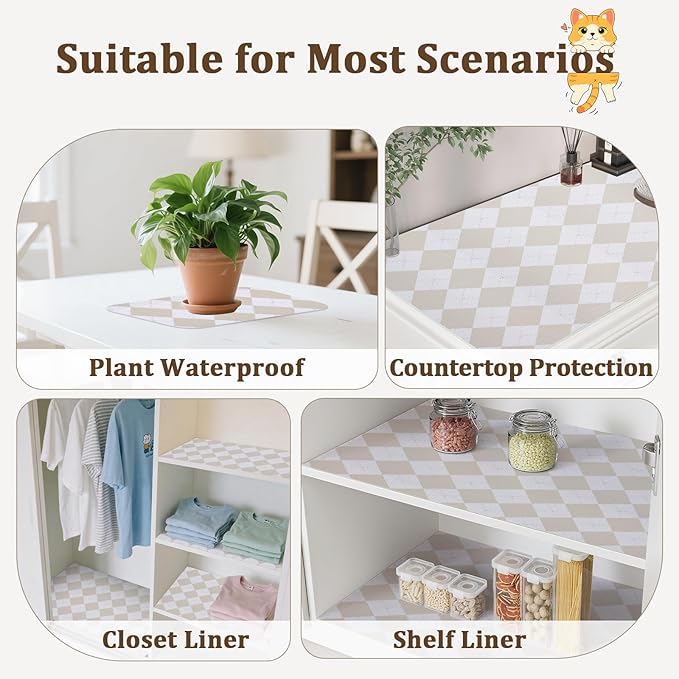 Beige Shelf Liner for Kitchen Cabinets 12" x 120" Non-Adhesive Non-Slip Drawer Liners for Dresser, Waterproof Washable Paper, Durable Protector Mat for Pantry Shelves Cupboards