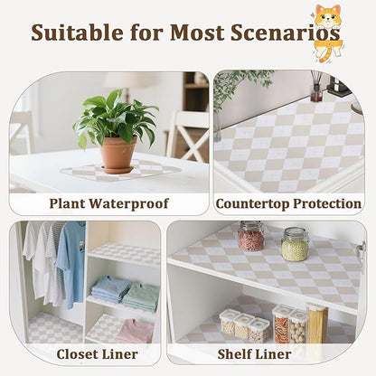 Beige Shelf Liner for Kitchen Cabinets 12" x 120" Non-Adhesive Non-Slip Drawer Liners for Dresser, Waterproof Washable Paper, Durable Protector Mat for Pantry Shelves Cupboards