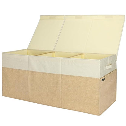 BALEINE Fabric Storage Bins with Lid, Collapsible Extra Large Storage Boxes Bins Baskets with Divider for Home Organizing (37.5"x13"x16", Khaki&Beige)
