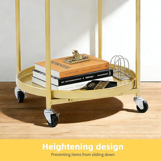 Round 3-Tier Rolling Bar Cart with Locking Wheels, Metal Serving Cart with Handle, 18" x 16" Mobile Organizer for Dining Room, Living Room, Bar (Gold)