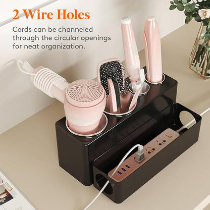 Lifewit Hair Tool Organizer Countertop, Removable Blow Dryer Holder for Bathroom Vanity, Acrylic Hot Tools Organizer Storage for Hair Dryer, Curling Iron, Brush, Straightener, 4 Stainless Cups, Black