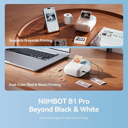 NIIMBOT B1 Pro Label Maker, 300DPI HD Label Printer, Ideal for Photos,Stores,Notes,Study Graphics, Small Business, Built-in a Roll of Label(2 x 1.2 inches-White), Light Blue