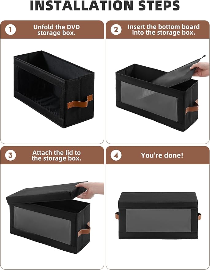 6 Packs DVD Storage Box with Visible Window, Dustproof DVD Case Holder Organizer with Lid and Handles