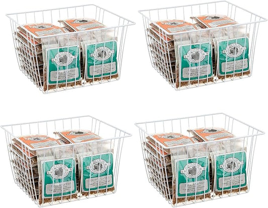4 Pack Wire Storage Baskets for Organizing, Freezer Organizer Bins, Pantry Organization Bins Cabinets - Metal Basket Kitchen, Laundry, Fridge, Bathroom Countertop Organizer, Pearl White